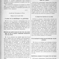 1717 - Page 1698 - Partie scientifique. L’Actualité Scientifique. Les Sociétés Savantes. Paris. Comment traiter les syphilis à réaction de Bordet-Wassermann irréductible, (Soc. de derm. et de syphil. de Lyon ; 27-1-1929. Paris, 14-3-1929) / Société des Chirurgiens de Paris, Séance du 19 avril 1929. A propos de la radiothérapie en gynécologie / Réfection par greffe osseuse du toit d’un néo-cotyle dans un cas de luxation congénitale douloureuse chez une adulte / Deux cas d’ostéite tuberculeuse " en grelot " de l’extrémité inférieure du radius tardivement ouverte dans l’articulation / Abcès de l’utérus / A propos des fractures de la rotule: / De la mastopexie costale transpectorale par voie péri-aréolaire / Epithélioma atypique de la langue chez une femme