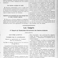 1718 - Page 1699 - Partie scientifique. L’Actualité Scientifique. Les Sociétés Savantes. Paris. Société des Chirurgiens de Paris, Séance du 19 avril 1929. Fracture de l’épine tibiale et rupture du ménisque interne / Une fracture complexe du coude / Appendicite avec perforation par corps étranger dans un trajet herniaire inguinal / Société d'Anthropologie de Paris, Séance du 18 avril 1929 / Les Congrès. IIe Congrès de l’Association internationale des femmes médecins, (Suite et fin). L’analgésie dans les accouchements, par Mme le docteur Nechkovitch-Vouchétitch