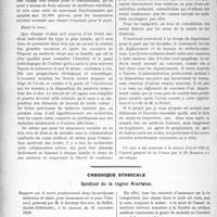 1737 - Page 1718 - Partie professionnelle, Hygiène, Assistance, Mutualité, Intérêts corporatifs, Variétés. Comptes rendus, documents, pièces officielles. L’inspection musicale des écoles. Dans la Creuse / Chronique syndicale. Syndicat de la région Niortalse