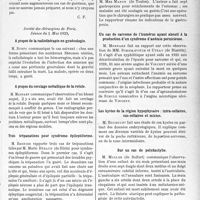 1788 - Page 1767 - Partie scientifique. L’Actualité Scientifique. Les Sociétés Savantes. Paris. Les problèmes de la guérison, du mariage et du traitement dans la syphilis, (Soc. de thérapeutique ; 13-3-29) / Société des chirurgiens de Paris, Séance du 3 Mai 1929. A propos de la radiothérapie en gynécologie / A propos du cerclage métallique de la rotule / Trois trépanations pour syndrome épileptiforme / Le signe de la carphologie sexuelle dans le pronostic chez l’homme des traumatismes graves du crâne / Sept cas de gastropexie / Un cas de sarcome de l’humérus ayant abouti à la production d’un syndrome d’anémie pernicieuse / Les kystes de la région hypophysaire : intra-sellaires, sus-sellaires et mixtes / Sur un cas de polydactylie / Fracture transtrochantérienne du fémur vissée par trois vis