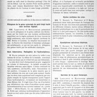 1789 - Page 1768 - Partie scientifique. L’Actualité Scientifique. Les Sociétés Savantes. Paris. Société des chirurgiens de Paris, Séance du 3 Mai 1929. Fracture transtrochantérienne du fémur vissée par trois vis / Lyon. Société nationale de médecine et des sciences médicales. Phlegmon de la gaine synoviale du petit doigt traité sans incision digitale / Rein tuberculeux. Pathogénie de l’hydronéphrose / Anévrysme de l’aorte avec tuberculose pulmonaire et épanchements pleuraux / Kystes multiples des reins / Pyonéphrose calculeuse bilatérale / Sarcome de la paroi thoracique