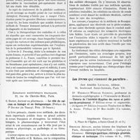 1792 - Page 1771 - Partie scientifique. L’Actualité Scientifique. Les Livres. Phlébite, thromboses et embolies poste-opératoires, par Dr J. Ducuing, Librairie Masson et Cie / Le rôle du calcium en biologie et en thérapeutique, par G. Boinot, Expansion scientifique française, Paris / L’ionisation dans les otites moyennes non suppurées, par M. Landry et R. Franquet, Expansion scientifique française, Paris / Les livres qui viennent de paraître...