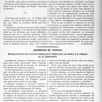 1806 - Page 1785 - Partie professionnelle, Hygiène, Assistance, Mutualité, Intérêts corporatifs, Variétés. Travaux Originaux. L’ordre des médecins. Tribunal d’inquisition envisagé au seul point de vue scientifique, par M. le Dr F. Cathelin / Accidents du travail. Remboursement des frais de transports du blessé pour se rendre à la clinique, ou au dispensaire [Dr Paul Boudin]