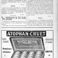 1832 - Page LXXI-1811 - Correspondance. Fiscalité. Impôt sur deux automobiles ne circulant pas simultanément / Amortissement des frais de première installation et du prix d’achat d’une automobile