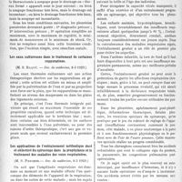 1861 - Page 1844 - Partie scientifique. L’Actualité Scientifique. Les Sociétés Savantes. Paris. La pleurotomie à soupape de Rosenthal, (Soc. de médecine, 8-3-1929) / Les eaux sulfureuses dans le traitement de certaines suppurations, (Soc. de médecine, 8-3 1929) / Les applications de l’entraînement méthodique dosé et objectivé du spiroscope dans la prophylaxie et le traitement des maladies des voies respiratoires, (Soc. de médecine, 8-3 1929)