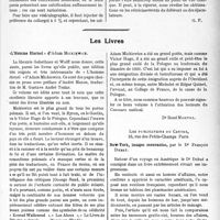 1866 - Page 1849 - Partie scientifique. L’Actualité Scientifique. Les Sociétés Savantes. Marseille. A propos du traitement des luxations externes de la clavicule, (Soc. de chirurgie de Marseille ; 2-1929). L’examen radiologique des vésicules séminales, (Soc. de chirurgie de Marseille ; 2-1929) / Les Livres. «L’Homme Eternel » d’Adam Mickiewicz / New-York, images mouvantes, par le Dr François Debat, Les publications du centre, Paris