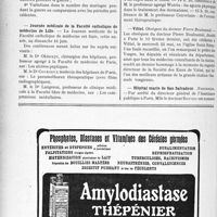 1913 - Page 1896-VIII - Dernières nouvelles. Section d’eugénique de l’Institut international d’anthropologie (Société française d’eugénique) / Journée médicale de la Faculté catholique de médecine de Lille / Réunions médicales de Nancy / Vittel / Hôpital marin de San Salvadour