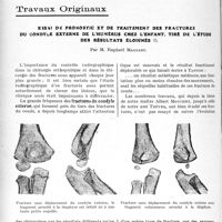1923 - Page 1906 - Partie scientifique. Travaux Originaux. Essai de pronostic et de traitement des fractures du condyle externe de l'humérus chez l’enfant, tiré de l’étude des résultats éloignés, par M. Raphaël Massart