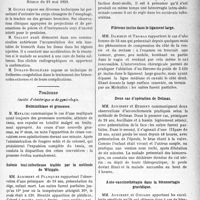 2012 - Page 1993 - Partie scientifique. L'actualité Scientifique. Les Sociétés Savantes. Paris. Remarques sur la posologie de l’acétylcholine, (Soc. méd. des hôpitaux ; 26-4-1929) / Société médicale des Praticiens, Séance du 19 mai 1929 / Toulouse. Société d'obstétrique et de gynécologie. Helminthiase et grossesse / Anémie toxi-infectieuse traitée par la méthode de Whipple / Avortement tubo-utérin / Fibrome inclus dans le ligament large / Deux cas d’opération de Delmas / Auto-vaccinothérapie dans la blennorragie gravidique
