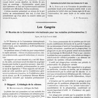 2014 - Page 1995 - Partie scientifique. L'actualité Scientifique. Les Sociétés Savantes. Toulouse. Société d'obstétrique et de gynécologie. Hémorragie tardive du poste-partum, curettage, perforation, hystérectomie / Front enclavé, pubiotomie / Opération de Lefort chez une femme de 81 ans / Les Congrès. IVe Réunion de la Commission internationale pour les maladies professionnelles, Lyon, du 3 au 6 avril 1929. L’étiologie de la silicose, M. Mavrogordato