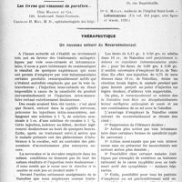2019 - Page 2000 - Partie scientifique. L'actualité Scientifique. Les Livres. Défendez votre santé. Ce que tout le monde doit savoir au sujet des dents, par Dr F. Nidergang, Librairie Le François, Paris / Les livres qui viennent de paraître… / Thérapeutique. Un nouveau solvant du Novarsénobenzol