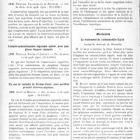 2071 - Page 2050 - Partie scientifique. L'Actualité Scientifique. Les Sociétés Savantes. Lyon. Sciatique gonococcique, (Soc. de derm. et de Syph. Lyon ; 21-2-1929) / Un nouveau cas de lupus érythémateux fixe traité par les injections bismuthiques, (Soc. de derm. et de syph. Lyon ; 21-2-1929) / Lympho-granulomatose inguinale opérée, avec ganglions iliaques suppurés, (Soc. de derm, e t de syph. Lyon ; 21-2-1929) / Un cas de maladie de Nicolas-Favre, avec accident primitif ulcéreux atypique, (Soc. de derm, et de syph. Lyon ; 21-2-1929) / Hémorragies graves novarsénobenzoliques avec syndrome hémogéno-hémophilique, (Soc. de derm. et de syph, Lyon ; 21-2-1929) / Marseille. Le traitement de l’ostéomyélite aiguë. Société de chirurgie de Marseille