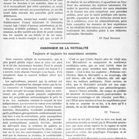 2096 - Page 2075 - Partie professionnelle, Hygiène, Assistance, Mutualité, Intérêts corporatifs, Variétés. Travaux Originaux. Jurisprudence. Villes d’eaux. — Médecins accrédités par les établissements thermaux [Dr Paul Boudin] / Chronique de la mutualité. Toujours et toujours les assurances sociales [Dr Vimont]