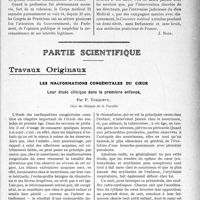 2134 - Page 2111 - Propos du jour. Ce que fut l'action du "Concours Médical" durant un demi-siècle [J. Noir] / Partie scientifique. Travaux Originaux. Les malformations congénitales du coeur. Leur étude clinique dans la première enfance, par P. Turquety
