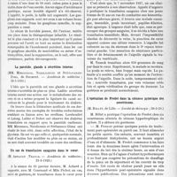 2152 - Page 2129 - Partie scientifique. L'Actualité Scientifique. Les Sociétés Savantes. Paris. Le sérum de bovidés jeunes en thérapeutique infantile, (Académie de médecine ; 28-5-1929) / La parotide, glande à sécrétion interne, (Académie de médecine ; 28-5-1929) / Un cas de transfusion sanguine dans le coeur, (Académie de médecine ; 21-5-1929) / L’opération de Fredet dans la sténose pylorique des nourrissons, (Société de chirurgie ; 20-3-29) / Mégaoesophage. Opération par voie abdominale, (Société de Chirurgie ; 20-3-1929)