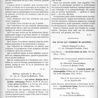 2157 - Page 2134 - Partie scientifique. L'Actualité Scientifique. Les Livres. L’oléothorax. Indication. Technique et résultats, par Jacqueline Fontaine, G. Doin et Cie, éditeurs, Paris / Les varices. Pratique des injections sclérosantes, par Raymond Tournay, éditions médicales N. Maloine, Paris