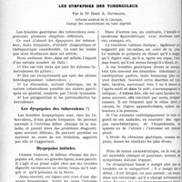 2211 - Page 2188 - Partie scientifique. Travaux Originaux. Travail de la Clinique chirurgicale de la Salpêtrière (Pr Gosset). Les dyspepsies des tuberculeux, par le Dr René A. Gutmann. Les dyspepsies des tuberculeux / Dyspepsies initiales