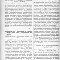 2225 - Page 2202 - Partie scientifique. L'Actualité Scientifique. Les Sociétés Savantes. Paris. Hygiène des piscines et bains publies, (Académie de médecine ; 28-5-1929) / Le lazaret de Tor, (Académie de médecine ; 2-8-5-1929) / Un sujet en cours d’immunisation par l’anatoxine traverse-t-il une phase d’hyper-réceptivité à la diphtérie ?, Soc. méd. dés hôpitaux ; 12-4-1929) / Syndrome douloureux et paralytique avec troubles trophiques (chute des dents) et subictère, (Soc. méd. des hôpitaux ; 12-4-1929) / Le traitement de la claudication intermittente par la radiothérapie, (Société de médecine de Paris ; 27-4-1929)