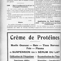 2255 - Page 2232-LX - Correspondance. Accidents du travail. Accident survenu à un ouvrier en se rendant au travail / Rejet d’accident du travail par la Compagnie d’assurance / Application du Tarif Fallières. Avis préalable n’est pas demande d’autorisation