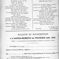 2261 - Page 2238-LXVI - Anthologie. La Liane et l’Arbre [Dr Georges Louvel] / Bulletin de souscription à l’agenda-memento du praticien (édit. 1930)