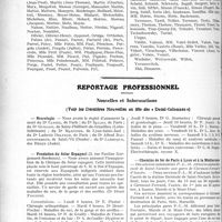 2317 - Page 2294 - Partie professionnelle, Hygiène, Assistance, Mutualité, Intérêts corporatifs, Variétés. Hôpitaux de l’assistance publique de Paris. Enseignement, concours, avis divers / Reportage professionnel. Nouvelles et Informations, (Voir les Dernières Nouvelles en tête des « Demi-Colonnes»). Nécrologie [Dr Cassel, Dr Salles, Dr Guillon, Dr Madinier, Dr Ludovic Delpech, Dr Alfred Baldensperger, Dr Larroque] / Fondation du Solar Espagnol / Chemins de fer de Paris à Lyon et à la Méditerranée