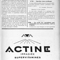2338 - Page XI-2315 - Correspondance. Application du Tarif Fallières. Fournitures pharmaceutiques opératoires / Injection intra-cardiaque / Les tarifs des spécialistes sont applicables aux omni-praticiens sauf en 2 points