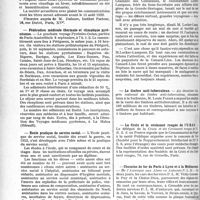 2385 - Page 2362 - Partie professionnelle, Hygiène, Assistance, Mutualité, Intérêts corporatifs, Variétés. Reportage professionnel. Nouvelles et Informations, (Voir les Dernières Nouvelles en tête des "Demi-Colonnes"). Seizième Congrès annuel d’hygiène / Fédération médicale thermale et climatique pyrénéenne / École pratique de service social / Contre le mal de mer / Le timbre anti-tuberculeux / La Croix et le croissant rouges de l’U. R. S. S / Chemins de fer de Paris à Lyon et à la Méditerranée