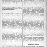 2430 - Page 2407 - Partie scientifique. L’Actualité Scientifique. Les Sociétés Savantes. Paris. Le suc gastrique de chien dans les gastropathies, (Académie de médecine ; 25-6-1929) / Sus le traitement des dystonies gastriques par la méthode des insufflations gazeuses, sous le contrôle de la gastrotonométrie clinique, (Soc. de thérapeutique ; 8-5-1929) / Sur les cultures d’épiploon, (Soc. de thérapeutique ; 8-5-1929)