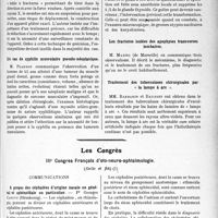 2432 - Page 2409 - Partie scientifique. L’Actualité Scientifique. Les Sociétés Savantes. Paris. Société des chirurgiens de Paris, Séance du 5 juillet 1929. Opération d’Albee chez une pottique ayant présenté une double paraplégie / Technique de la réduction des fractures de jambe sur la « table de fracture » / Un cas de syphilis musculaire pseudo-néoplasique / Cancérisation de la maladie de Basedow / Les fractures isolées des apophyses transverses lombaires / Traitement des tuberculoses chirurgicales par « la lampe à arc » / Les Congrès. IIIe Congrès Français d’oto-neuro-ophtalmologie, (Suite et fin). A propos des céphalées d’origine nasale en général et sphénoïdale en particulier. — Pr Georges Canuyt / La céphalée dans les syndromes de la fente sphénoidale et de l’apex orbital. — Pr Roger