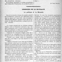 2439 - Page 2416 - Partie professionnelle, Hygiène, Assistance, Mutualité, Intérêts corporatifs, Variétés. Travaux Originaux. Jurisprudence. Pourvoi en cassation contre un jugement du juge de paix du VIIIe arrondissement de Paris, du 22 mars 1929 [Dr Paul Boudin] / Chronique de la mutualité. La politique et la Mutualité [Dr. M. Vimont]