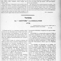 2446 - Page 2423 - Partie professionnelle, Hygiène, Assistance, Mutualité, Intérêts corporatifs, Variétés. Travaux Originaux. Le latin langue médico-scientifique universelle [Dr J. Cherfils] / Variétés. La "coiffure" à l'inoculation 1774