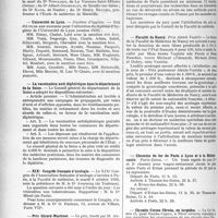 2453 - Page 2430 - Partie professionnelle, Hygiène, Assistance, Mutualité, Intérêts corporatifs, Variétés. Reportage professionnel. Nouvelles et Informations, (Voir les Dernières Nouvelles en tête des "Demi-Colonnes"). Nécrologie [Dr Dircksen, Dr Albert Georgelet, Dr Kobb, Dr Henry Reynès) / Université de Lyon / La vaccination anti-diphtérique dans le département de la Seine / XIXe Congrès français d’urologie / Prix Girard-Martinet / Faculté de Nancy / Chemins de fer de Paris à Lyon et à la Méditerranée / Circuits Corses Cirnéa, en torpédos [Dr Paul Boudin]