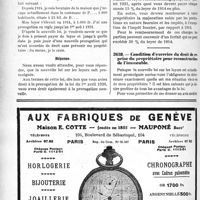 2461 - Page 2438-LXII - Correspondance. Questions médico-militaires. Station thermale pour les emphysémateux non gazés / Loyers. Prorogations et augmentations de loyer de la loi du 29 juin 1929 / Condition d'exercice du droit de reprise du propriétaire pour reconstruction de l’immeuble