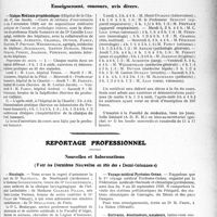 2520 - Page 2497 - Partie professionnelle, Hygiène, Assistance, Mutualité, Intérêts corporatifs, Variétés. Faculté de Médecine de Lyon. Enseignement / Hôpitaux de l’assistance publique de paris. Enseignement, concours, avis divers / Reportage professionnel. Nouvelles et Informations, (Voir les Dernières Nouvelles en tête des « Demi-Colonnes»). Nécrologie [Dr Balteaux, Madame Gouguenheim, Madame Charles Pillon, Dr BeulayguE, Dr L. Beulaygue] / Voyage médical Pyrénées-Océan / Ecrivains, dessinateurs, amateurs / Les conférences de l'« Association amicale des chefs de clinique de l’École de médecine de Marseille »