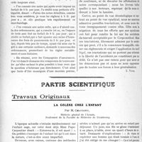 2639 - Page 2584 - Propos du jour. L’augmentation progressive des frais médicaux et pharmaceutiques dans les accidents du travail. Un autre son de cloche [J. Noir] / Partie scientifique. Travaux Originaux. La colère chez l’enfant, par M. Chavigny