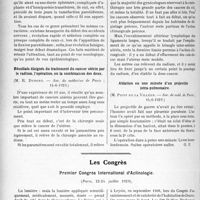 2655 - Page 2600 - Partie scientifique. L’actualité Scientifique. Les Sociétés Savantes. Paris. La méningo-encéphalite ourlienne primitive, (Soc. méd. des hôp. de Paris ; 14-6-1929) / Résultats éloignés du traitement du cancer utérin par le radium, l’opération, ou la combinaison des deux, (Soc. de médecine de Paris ; 14-6-1929) / Les indications et l’orientation actuelle de la technique curiethérapique dans le cancer du col de l’utérus, (Soc. de méd. de Paris ; 14-6-1929) / Ablation en une minute d’un projectile intra-pulmonaire, (Soc. de méd. de Paris ; 14-6-1929) / Les Congrès. Premier Congrès International d’Actinologie, (22-24 juillet 1929)