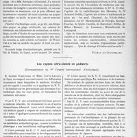 2658 - Page 2603 - Partie scientifique. L’actualité Scientifique. Les Congrès. Premier Congrès International d’Actinologie, (22-24 juillet 1929) / Les rayons ultra-violets en pédiatrie