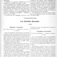 2713 - Page 2658 - Partie scientifique. L'Actualité Scientifique. La Presse. Traitement de la tuberculose par l'allergine [(La Presse médicale, 16 mars 1929)] / Les Sociétés Savantes. Paris. Magnésium et agriculture, (Académie de médecine : 9-7-1929) / L’encéphalite poste-vaccinale, (Académie de médecine ; 9-7-29)