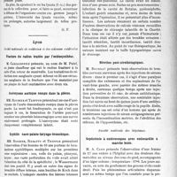 2716 - Page 2661 - Partie scientifique. L'Actualité Scientifique. Les Sociétés Savantes. Paris. De l’influence de la vaccinothérapie sur les épanchements purulents pyogènes des plèvres, (Soc. Méd. des Hôp. de Paris. 14-6-1929) / Lyon. Société nationale de médecine et des sciences médicales. Fracture du radius traitée par l’ostéosynthèse / Anévrysme aortique rompu dans la plèvre / Syphilis naso-palato-laryngo-bronchique / Calcul de la vessie chez l’enfant / Névrites poste-sérothérapiques / Société médicale des hôpitaux. Septicémie à entérocoques avec endocardite à marche lente