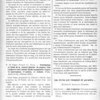 2789 - Page 2734 - Partie scientifique. L’actualité Scientifique. Les Thèses. Accidents hypoglycémiques chez des diabétiques graves traités par l’insuline, par Dr Henri Beille (Montpellier, Imprimerie Emmanuel Montane, 1928) / Contribution à l’étude de la tumeur blanche du poignet chez l’enfant et chez l’adulte. Etude comparative d’après 72 observations, 27 adultes, 45 enfants, par Dr Roger Forest de Faye (Paris, Jouve et Cie, éditeurs 1928) / Le traitement de la fièvre puerpérale à l’École départementale d’accouchement de Strasbourg, par Dr Henri Burckle. (Thèse de 1928) / Les livres qui viennent de paraître…