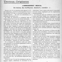 2791 - Page 2736 - Partie professionnelle, Hygiène, Assistance, Mutualité, Intérêts corporatifs, Variétés. Travaux Originaux. L’enseignement médical. Ses lacunes. Ses insuffisances. Comment y remédier