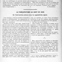 2848 - Page 2793 - Partie scientifique. Travaux Originaux. Psychiatrie de guerre. Clinique médicale des enfants. La tuberculose, M. le prof. Nobécourt / La thérapeutique au goût du jour. De l’intervention précoce dans les appendicites aiguës