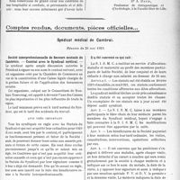 2864 - Page 2809 - Partie professionnelle, Hygiène, Assistance, Mutualité, Intérêts corporatifs. Variétés. Travaux Originaux. Le premier V. E. M. Espagnol [Dr A. David] / Comptes rendus, documents, pièces officielles... Syndicat médical de Cambrai