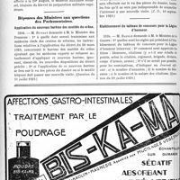 2889 - Page 2834-X - A travers l’officiel. Hygiène publique / Légion d’honneur / Service de santé militaire / Réponses des Ministres aux questions des Parlementaires. Application du nouveau barème des mutilés du crâne / Etablissement du tableau de concours pour la Légion d’honneur