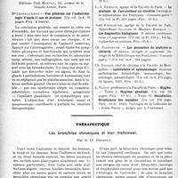 2975 - Page 2920 - Partie scientifique. L’actualité Scientifique. Les livres. Les Journées adriatiques de Stendhal, par René Dollot, Éditions Arago, Paris, 1929 / Vue générale sur l’endocrinologie d’après 25 ans de pratique, par Dr Léopold-Lévi, Éditions Paul Martial, Paris / Les livres qui viennent de paraître… / Thérapeutique. Les bronchites chroniques et leur traitement