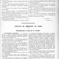 2986 - Page 2931 - Partie professionnelle, Hygiène, Assistance, Mutualité, Intérêts corporatifs, Variétés. Comptes rendus, documents, pièces officielles. Syndicat professionnel des Médecins du Médoc / Faculté de médecine de Paris. Enseignement et actes de la Faculté