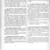2989 - Page 2934 - Partie professionnelle, Hygiène, Assistance, Mutualité, Intérêts corporatifs, Variétés. Reportage professionnel. Nouvelles et Informations, (Voir les Dernières Nouvelles en tête des « Demi-Colonnes »). Deuxième Congrès international du paludisme / VIIe Conférence de l’Union internationale contre la tuberculose / École coloniale d’infirmières visiteuses / La grippe de 1929 en Allemagne et en Angleterre / La maison natale de Rabelais / IXe Congrès international de chirurgie / Les Congrès et le centenaire de l’Indépendance de la Belgique