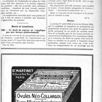 2996 - Page LIII-2941 - Correspondance. Questions médico-militaires. Pension d’un tuberculeux de guerre. Aggravation / Baux et locations. Le droit de reprise ne s’applique pas aux locaux professionnels
