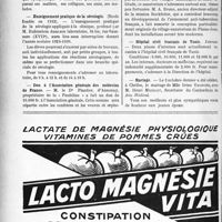 3113 - Page 3018-VI - Dernière nouvelles. Nécrologie [Le Docteur Pierre Mornard] / Enseignement pratique de la sérologie / Don à l’Association générale des médecins de France / Le village - sanatorium de Plaine - Joux / Hôpital civil français de Tunis / Mariage