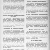 3142 - Page 3047 - Partie scientifique. L'actualité scientifique. Les Sociétés Savantes. Lyon. Société médicale des hôpitaux. Hémiplégie gauche extra-pyramidale apparue au cours d’une fièvre typhoïde / Réflectivité tendineuse au cours de la fièvre typhoïde chez l'enfant / L'hospitalisation des nourrissons eczémateux / Le sérum de Rodet dans le traitement de la fièvre typhoïde / Action de l'aurothérapie dans la tuberculose / Les échecs de la sérothérapie antiméningococcique / Pleurésie purulente rétro-axillaire / La mort dans le scorbut / Syndrome pseudo-cavitaire par déviation trachéale et médiastinale